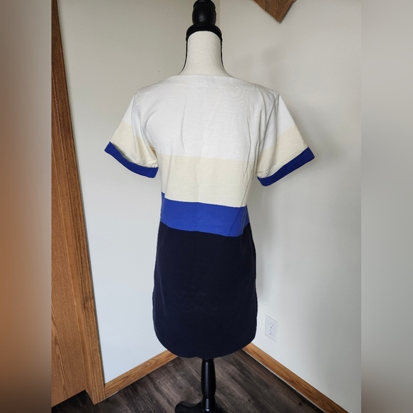 J. Crew Color Block Striped Navy and White Cotton Dress - Picture 4 of 5